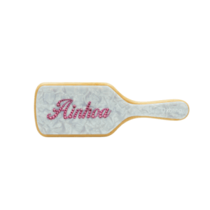 Crystal name bamboo hair brush White marble