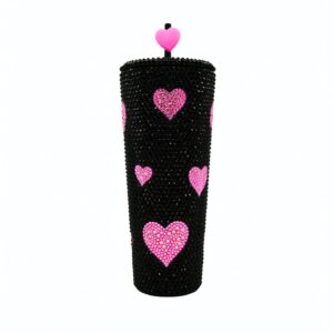 Hearts Tumbler - Valentine’s collection - Pink rose with black - Limited edition